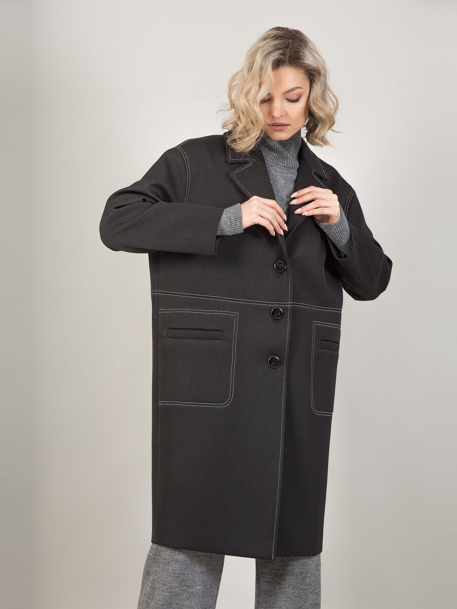 Пальто Stilla, размер 42, цвет черный 01997639 однобортное - фото 4