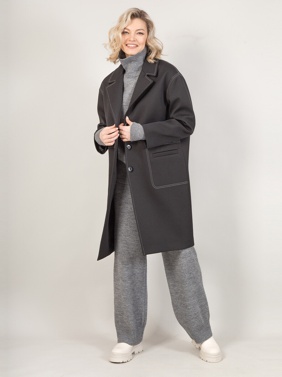 Пальто Stilla, размер 42, цвет черный 01997639 однобортное - фото 5