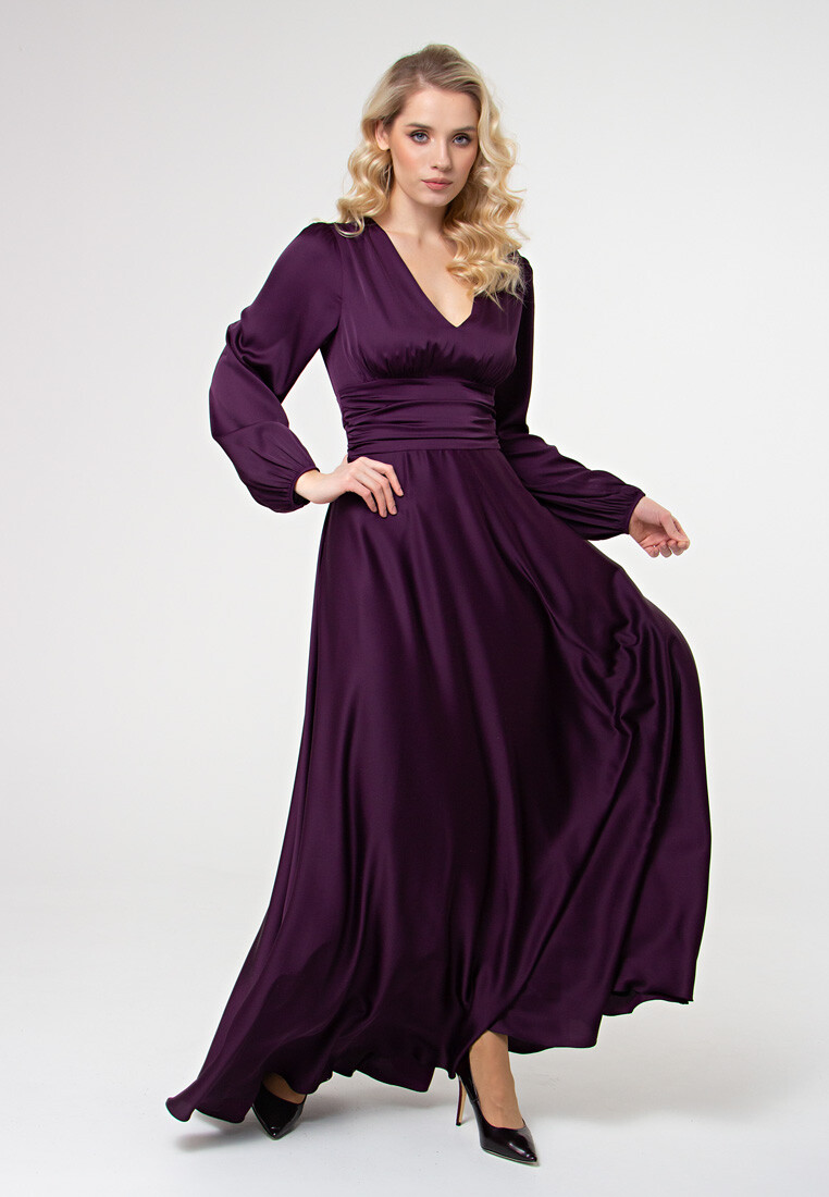 Платье бюстгальтер женский макси фиолетовый с принтом