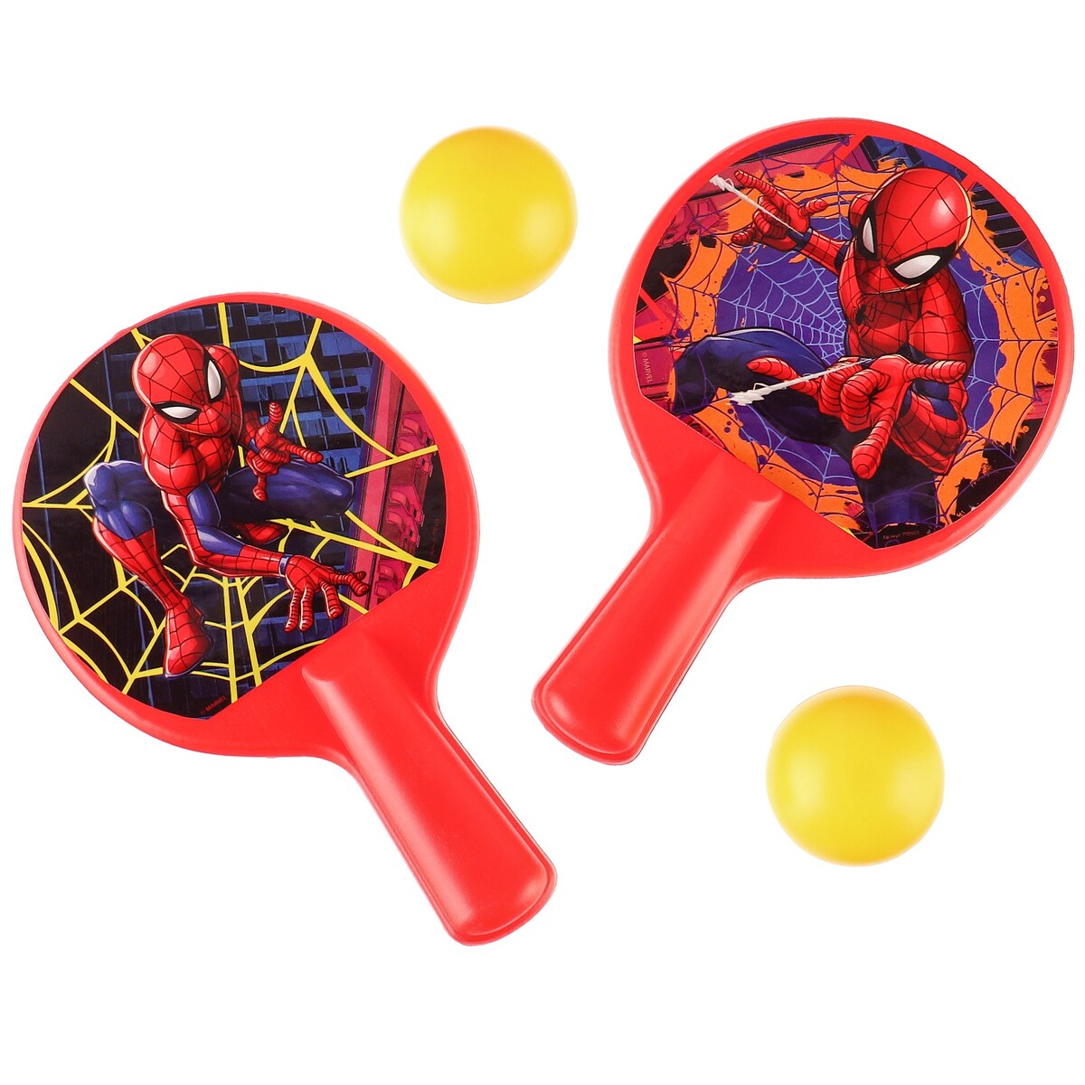 Набор игровой, ракетки 8×12 см и два мячика, человек-паук ракетки