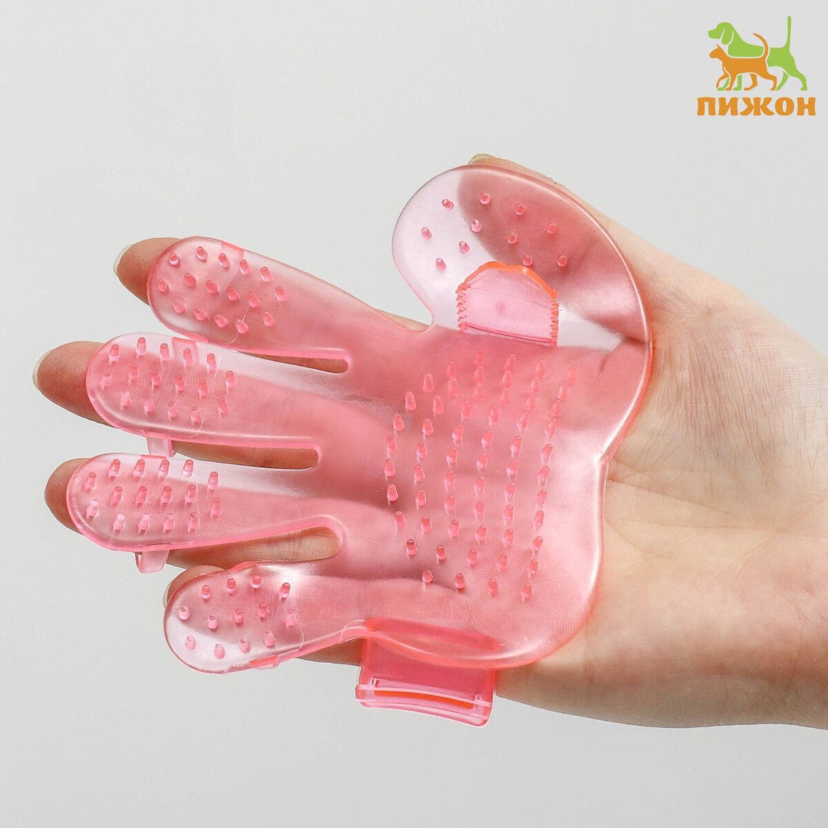 Щетка массажная резиновая на руку, розовая перчатка щетка для шерсти на правую руку с удлиненными зубчиками синяя