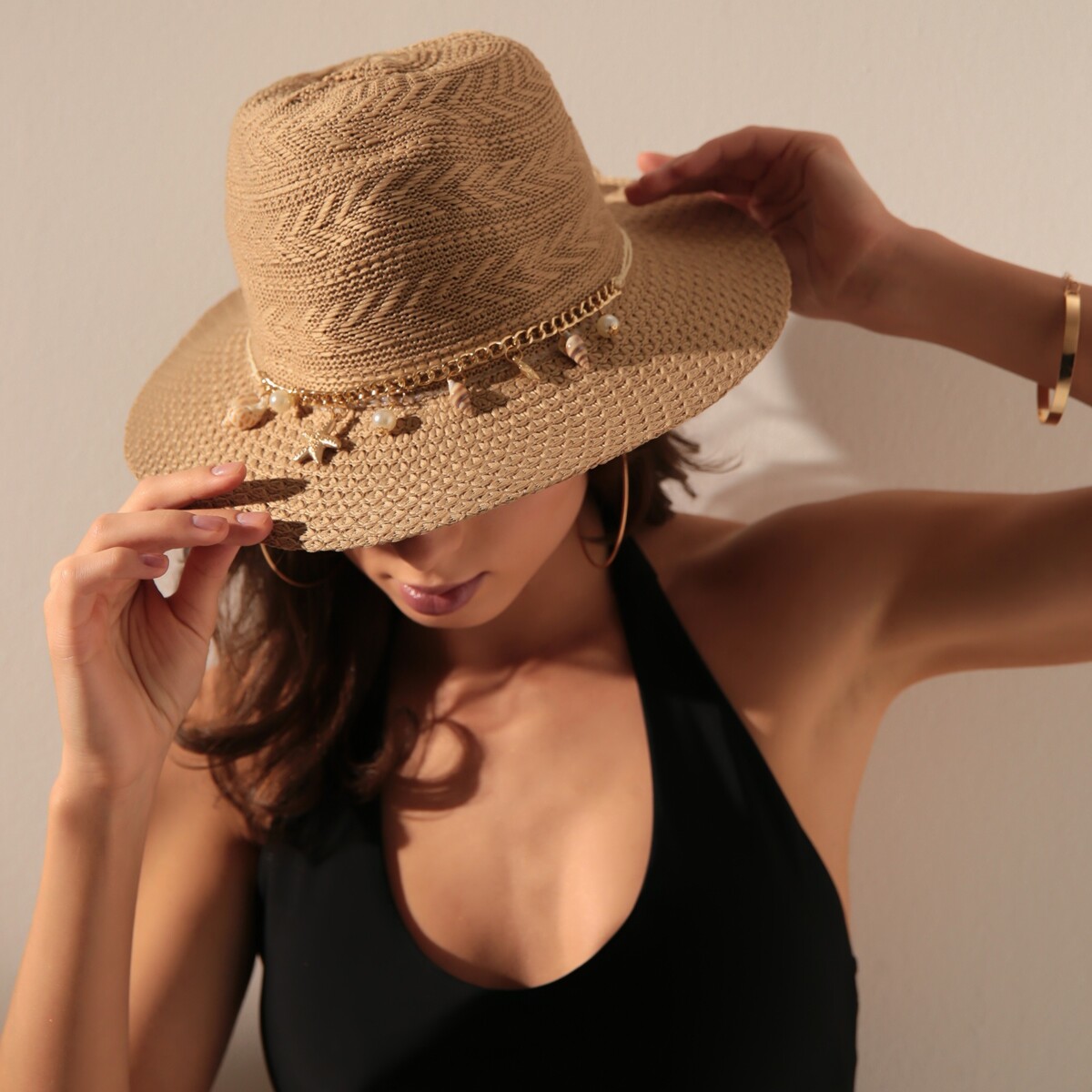 Шляпа женская летняя minaku цв.бежевый, размер 56-58