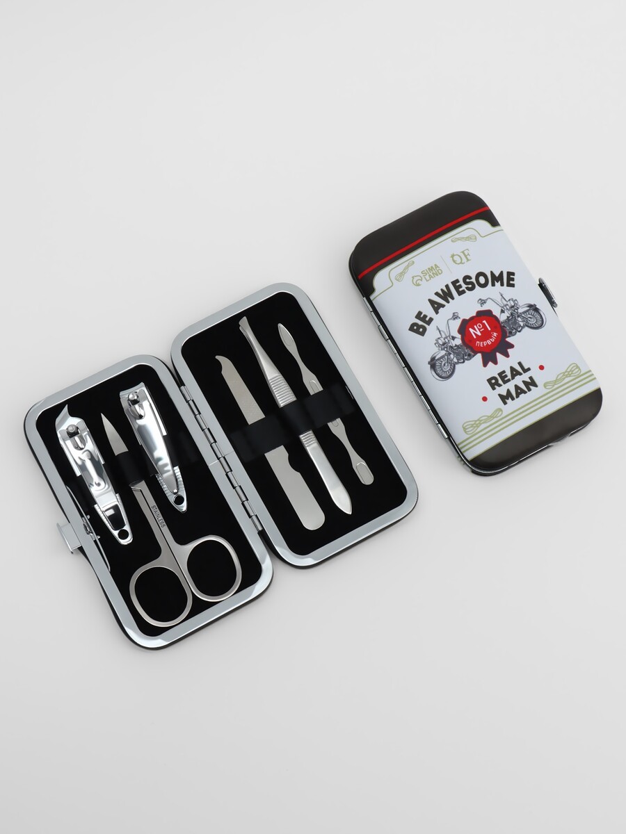 

Набор маникюрный real man, 6 предметов, в футляре, в pvc - коробке, разноцветный, Белый;разноцветный