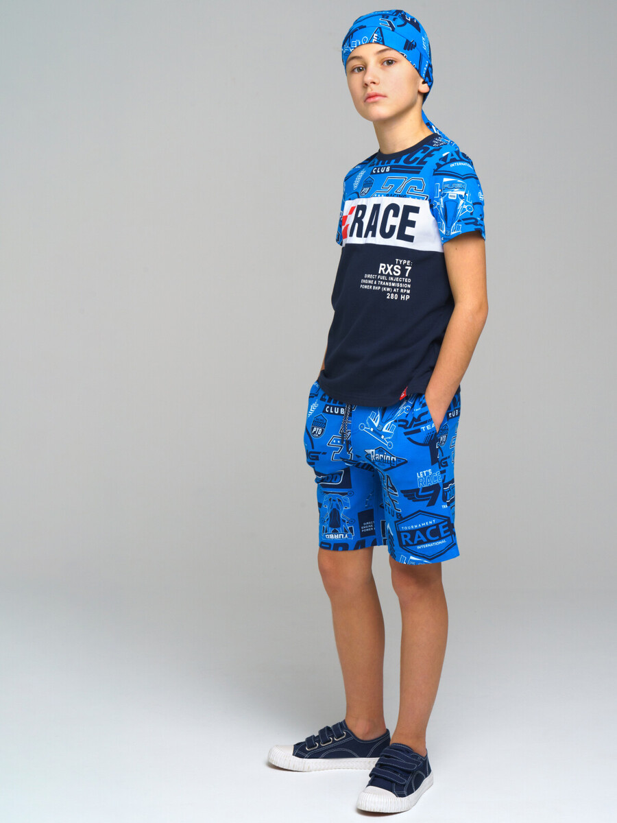 Комплект трикотажный фуфайка футболка шорты PLAYTODAY, размер рост 128 см, цвет синий 02060023 - фото 4
