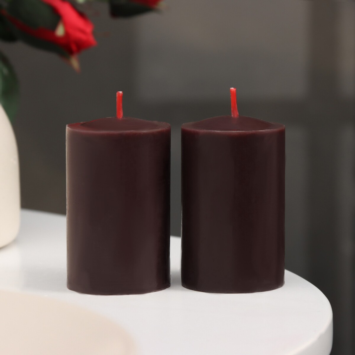 Набор свечей-столбиков 2 шт, 4х6 см, шоколадный трюфель набор свечей столбиков 2 шт 4х6 см шоколадный трюфель