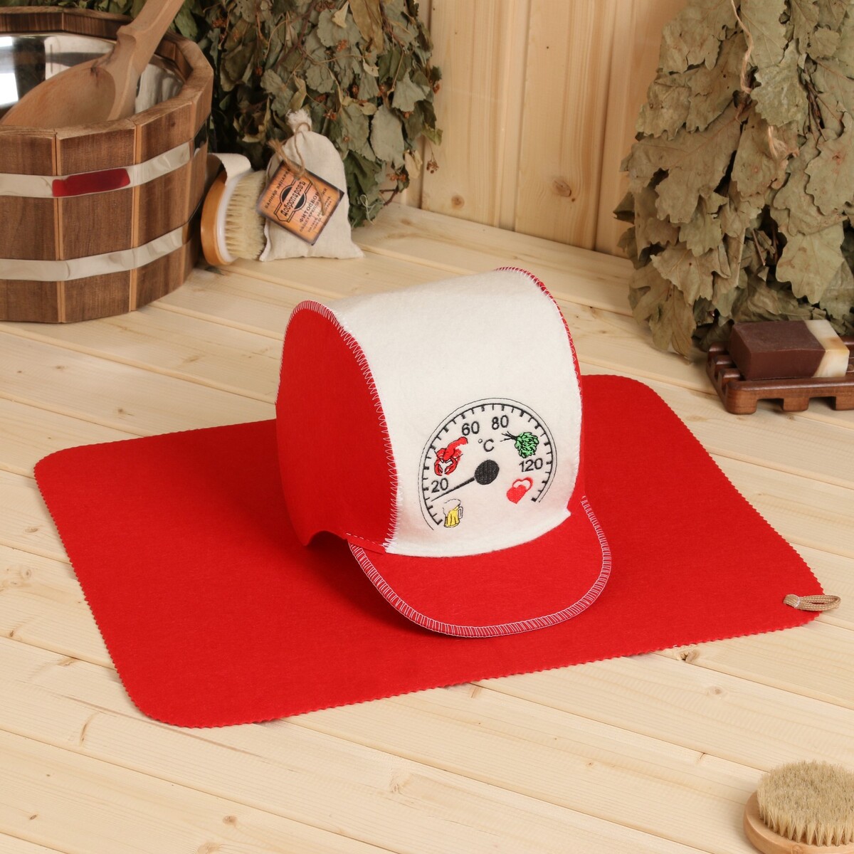 Набор для шапка коврик No brand, цвет красный 02124666 - фото 1