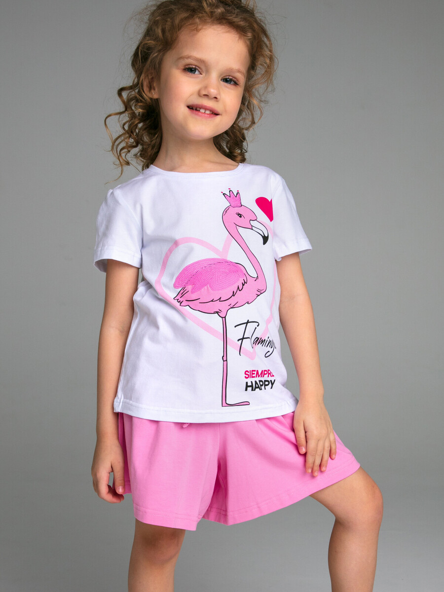 Комплект фуфайка трикотажная футболка шорты лоскут сатина розовый 100 × 150см 100% п э