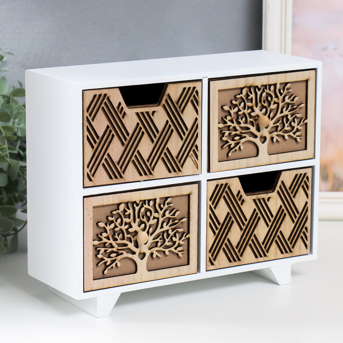 

Шкатулка дерево комод 4 ящика, Бежевый