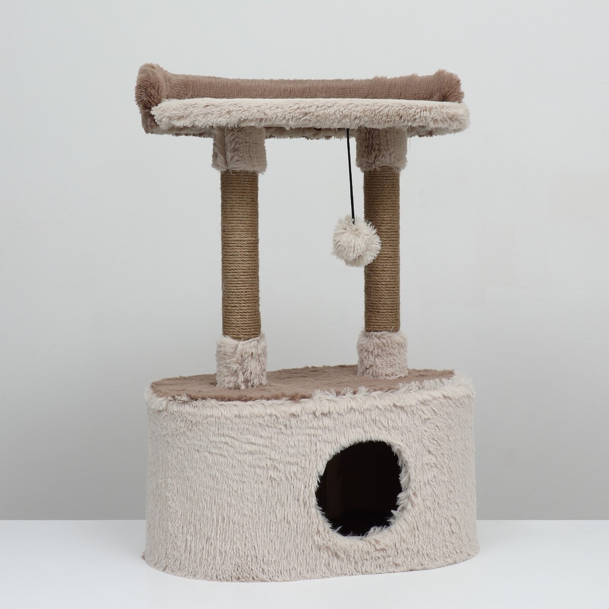 Домик для кошек с когтеточкой, с овальной полкой, 54 х 34 х 80 см, коричневая игрушка дразнилка с креплением на когтеточку