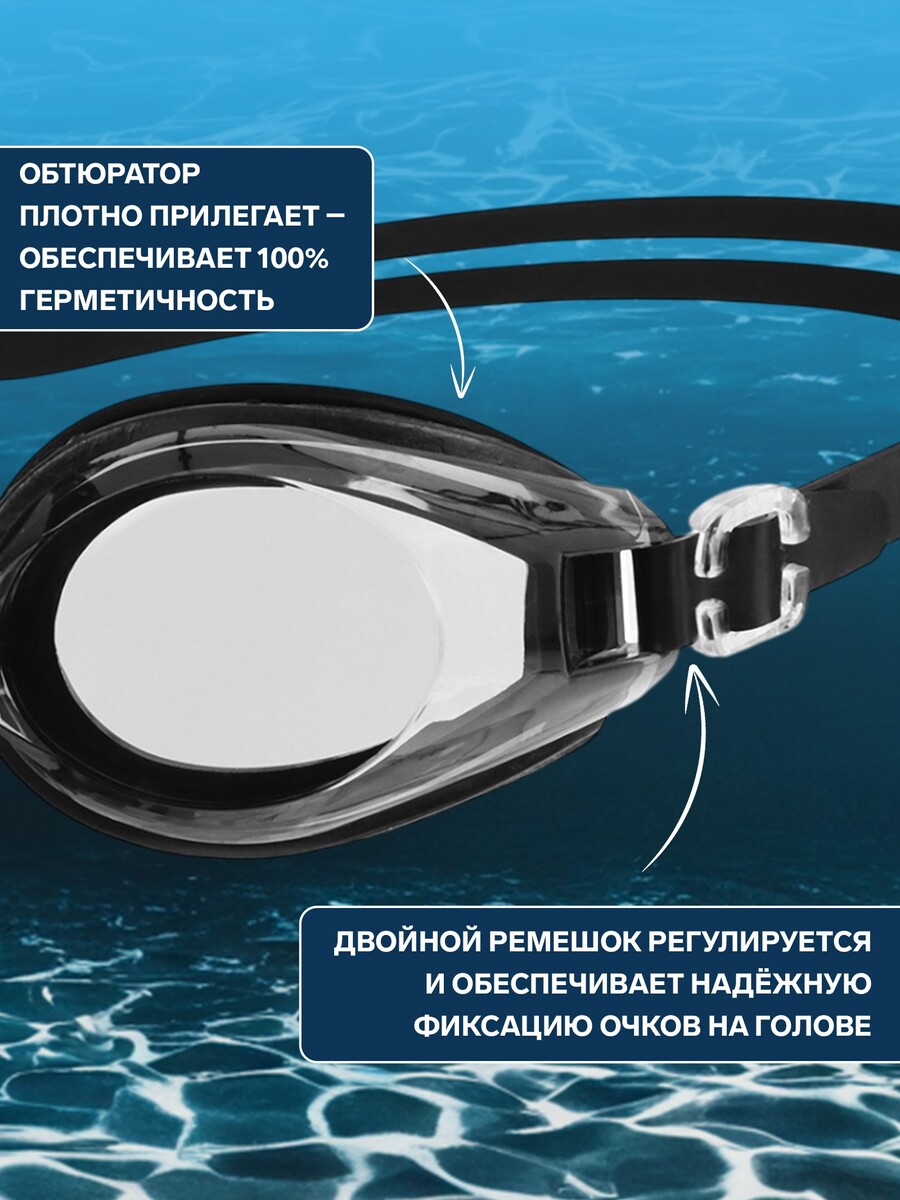

Очки для плавания onlytop, беруши, черные, Черный