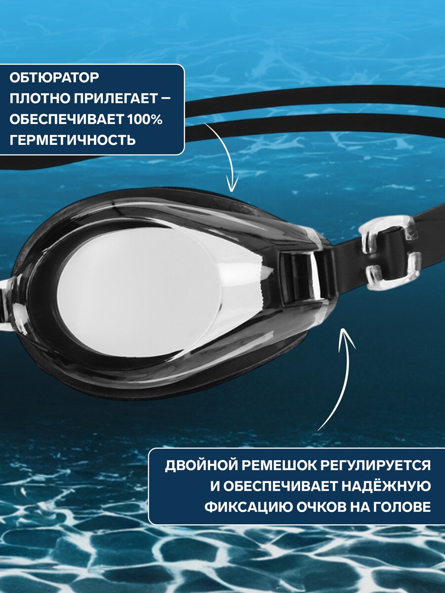 

Очки для плавания onlytop, беруши, цвет черный