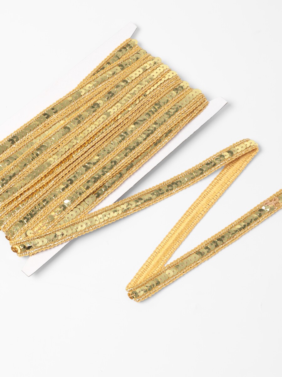 

Тесьма декоративная с пайетками, 12 мм, 9±0.5 м, цвет золотой, Золотистый