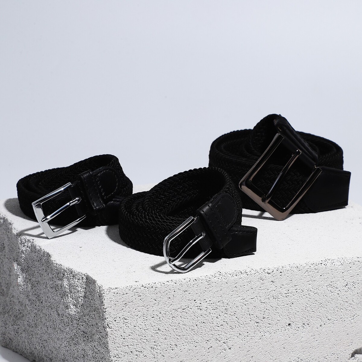 Подарочный набор, 3 ремня, плетенка, пряжка металл, цвет черный чехол заглушки ремня безопасности белый набор 2 шт