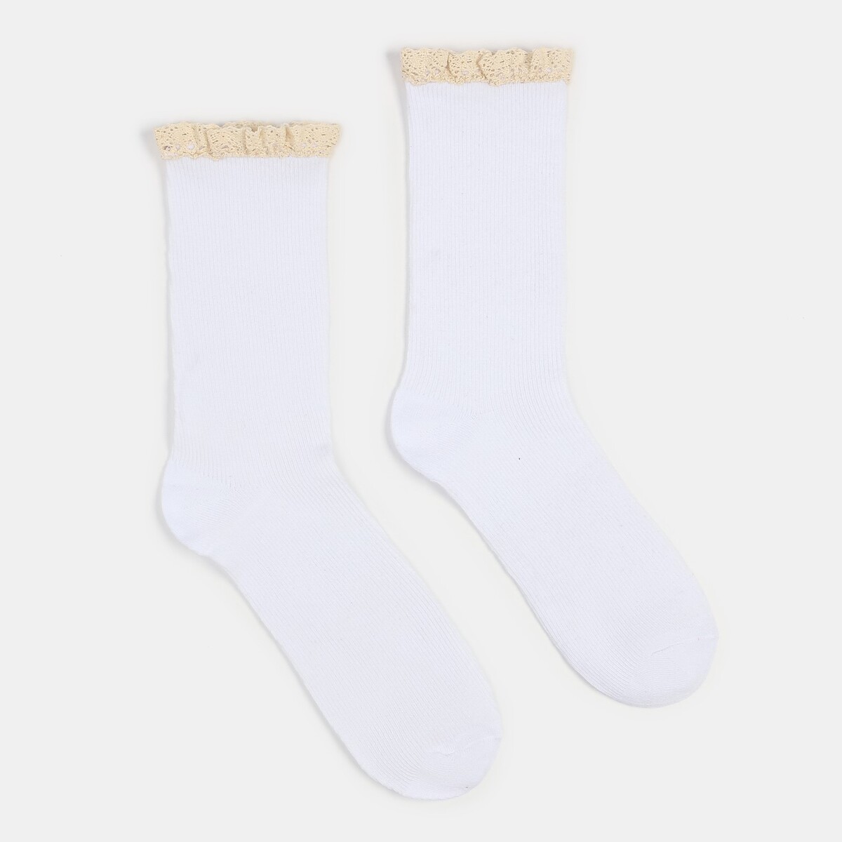 Носки женские minaku с рюшей цвет белый, р-р 36-39 (25-27 см) носки женские шерстяные белые с текстурой объемных ромбиков