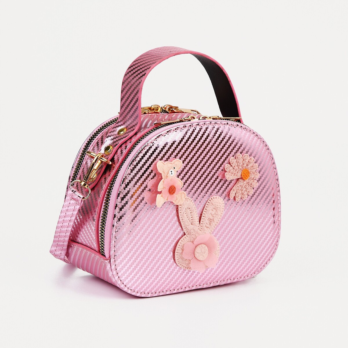 

Сумка детская на молниях, длинный ремень, цвет розовый