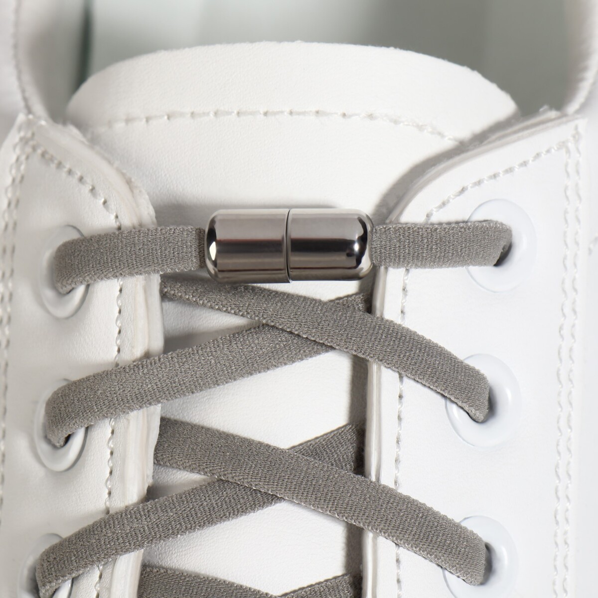 фото Шнурки для обуви, пара, круглые, с фиксатором, эластичные, d = 5 мм, 100 см, цвет серый onlitop