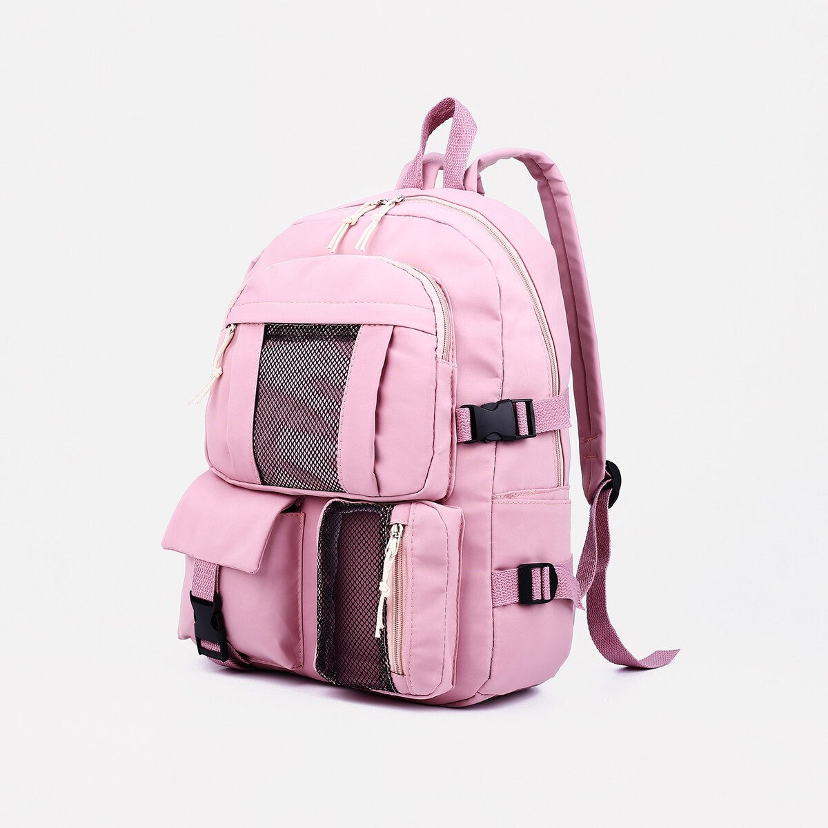 Рюкзак школьный на молнии, 5 наружных карманов, цвет розовый рюкзак на молнии 5 наружных карманов розовый