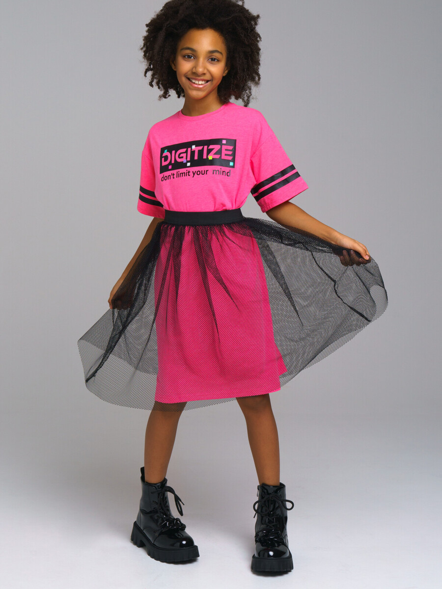Комплект трикотажный платье юбка PLAYTODAY, размер рост 128 см, цвет розовый 02256015 - фото 1