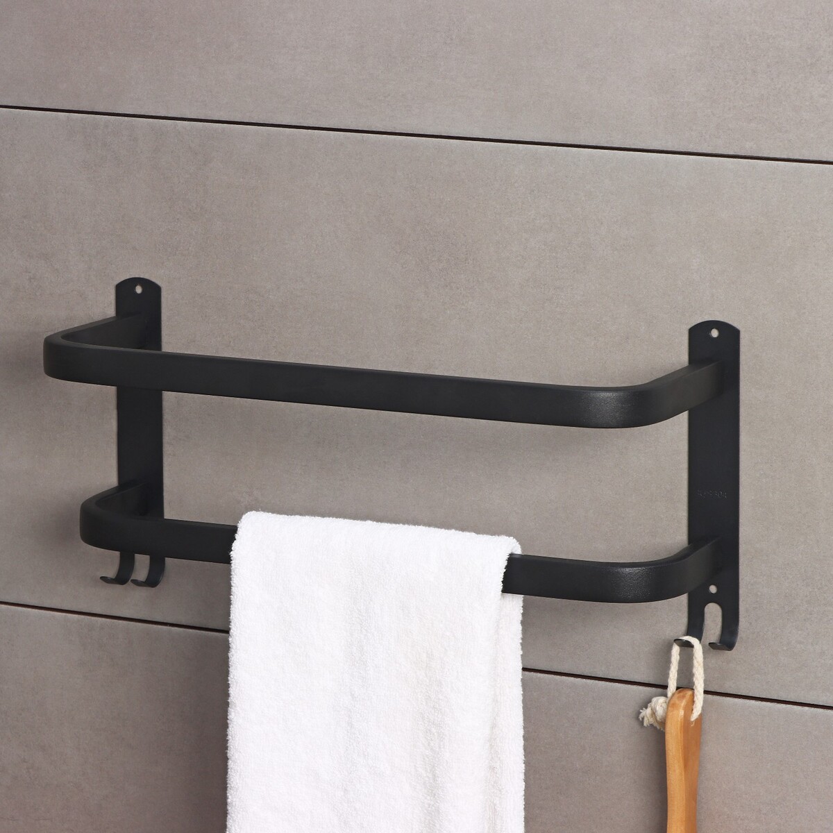 фото Держатель для полотенец двойной, 39,5 см, 2 крючка, нержавеющая сталь, цвет черный no brand