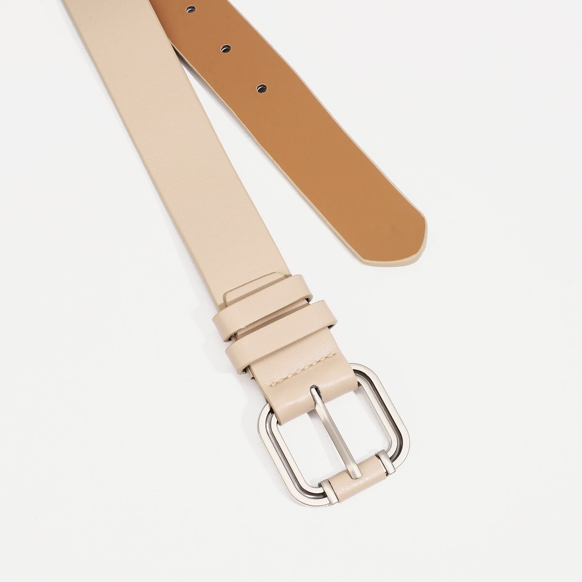 фото Ремень женский, ширина 3.5 см, винт, пряжка металл, цвет бежевый no brand