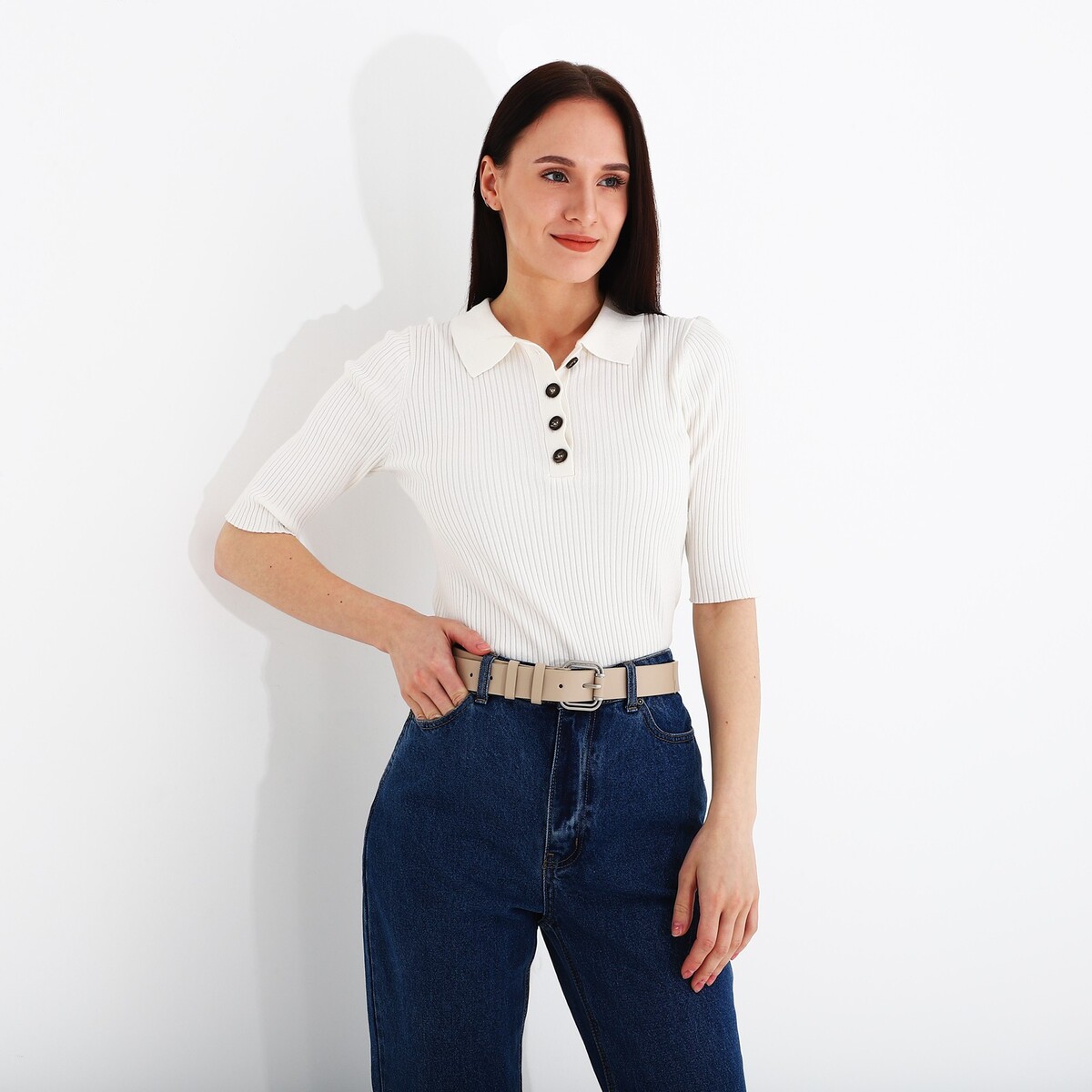 фото Ремень женский, ширина 3.5 см, винт, пряжка металл, цвет бежевый no brand