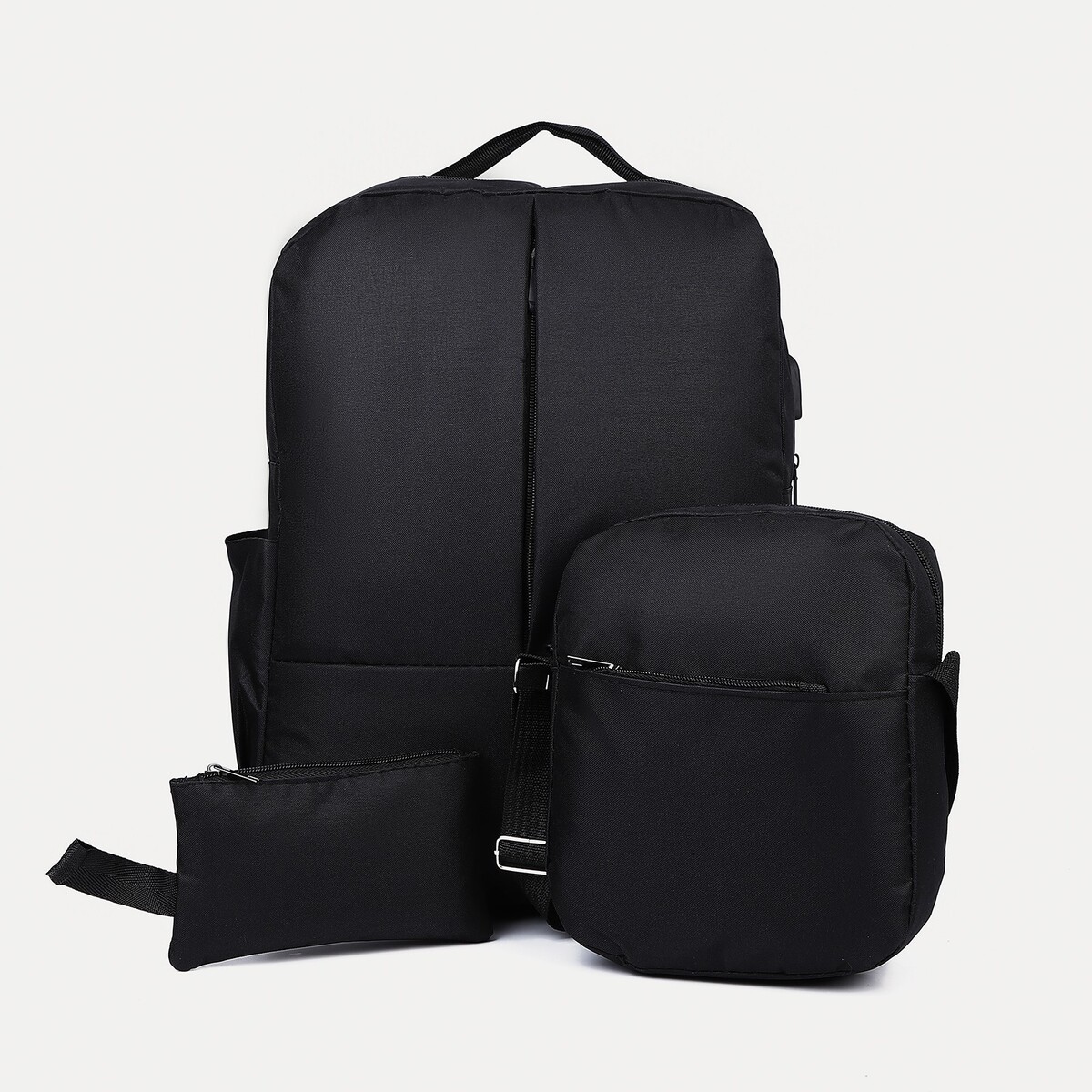 Рюкзак мега, 30*12*41 см, отд на молнии, usb, набор сумка, косметичка, черный No brand 02351197 - фото 1