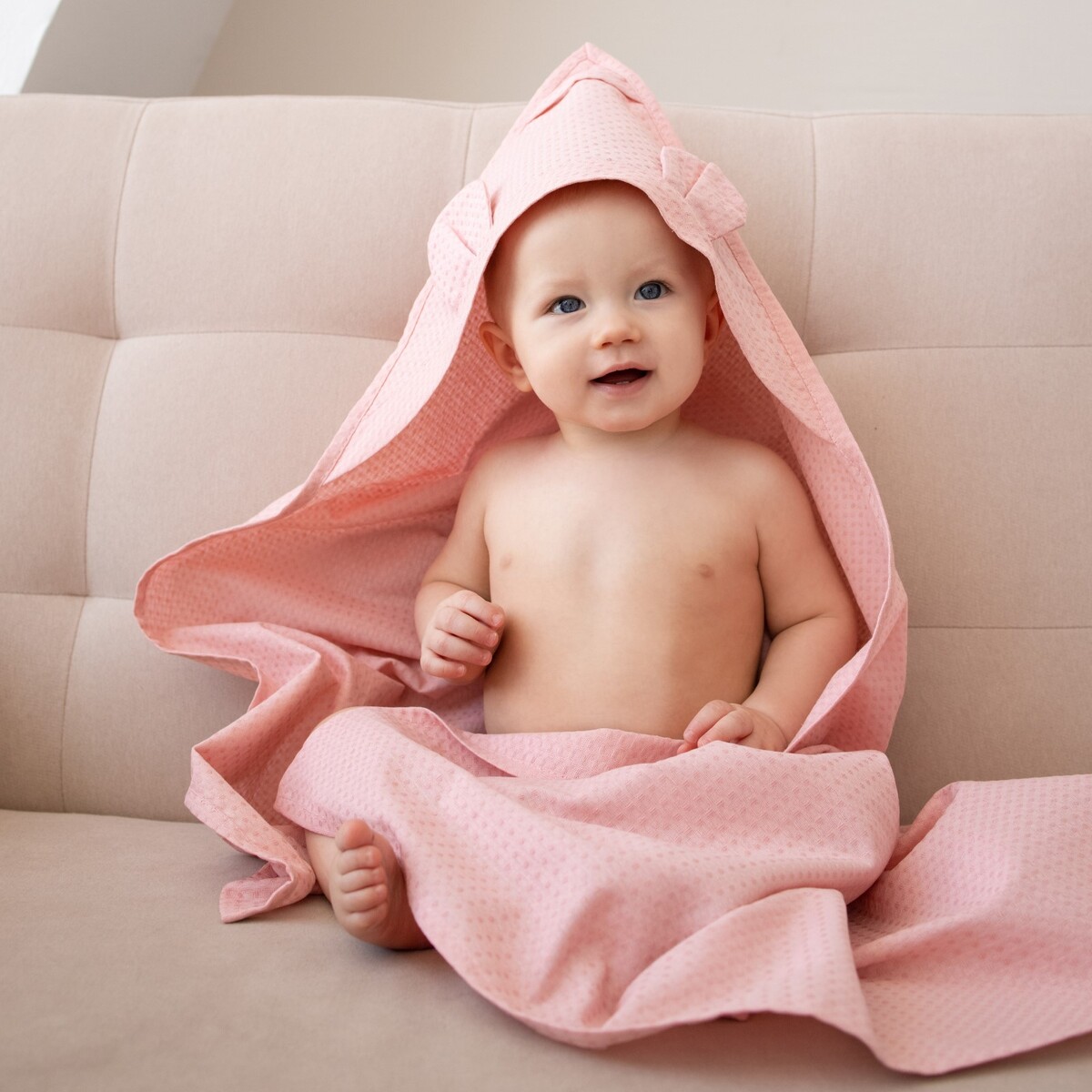 Вафельный уголок полотенце уголок детское размер 90х90 розовый махра 100% хлопок