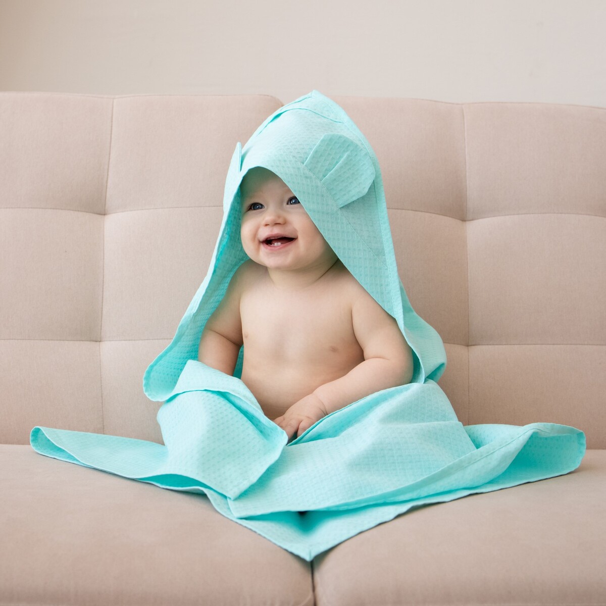 Вафельный уголок полотенце уголок детское размер 90х90 тёмно голубой махра 100% хлопок