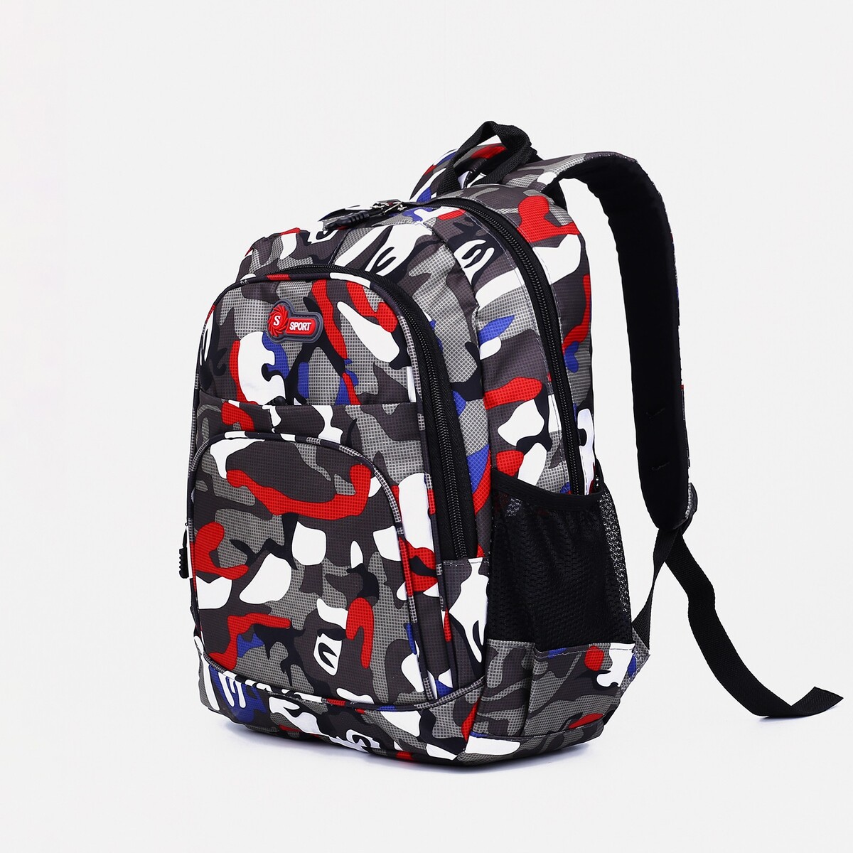 Рюкзак школьный из текстиля 2 отдела на молнии, наружный карман, цвет серый/красный сумка для обуви на молнии наружный карман textura серый