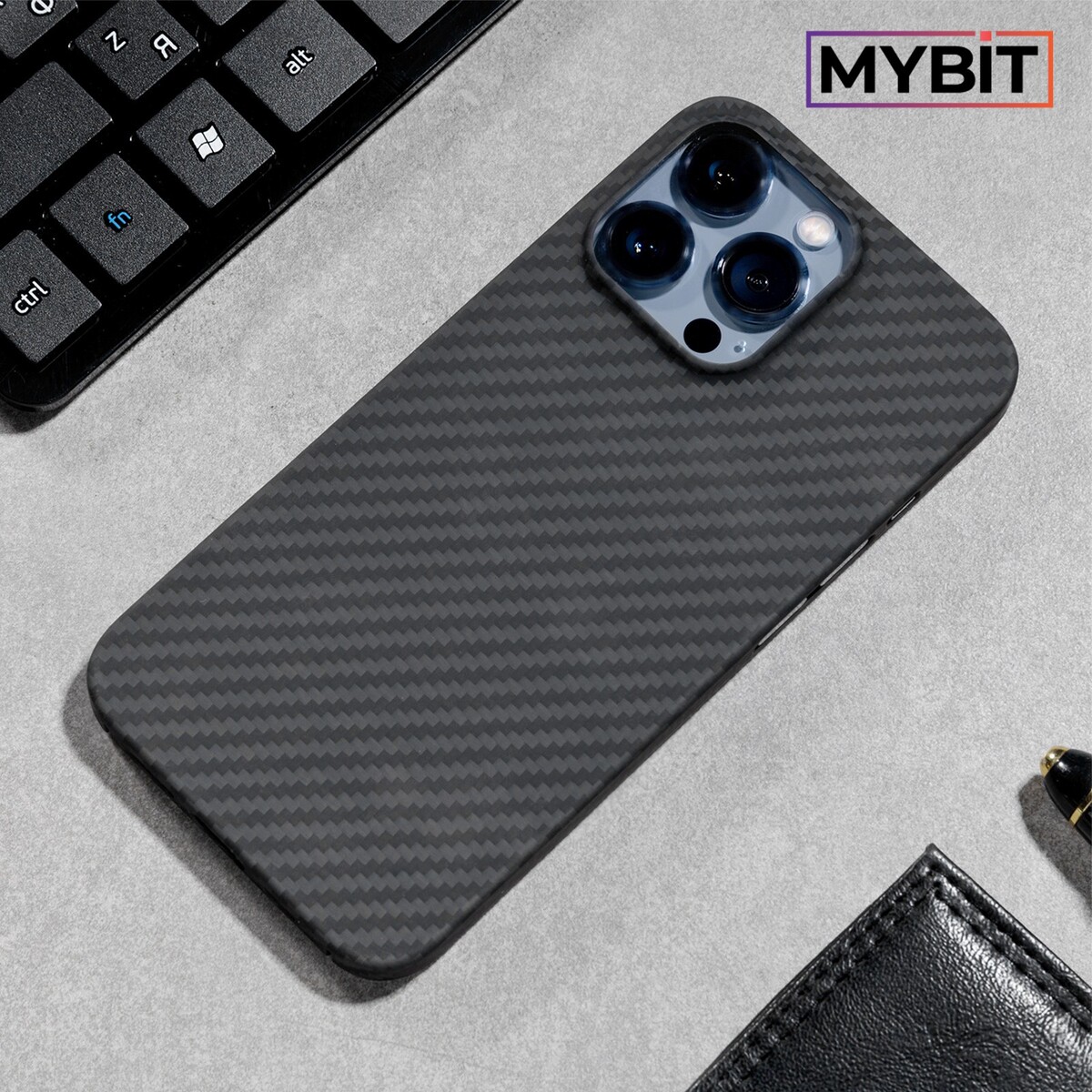 Чехол mybit для iphone 13 pro, кевларовый, противоударный, черный MYBIT