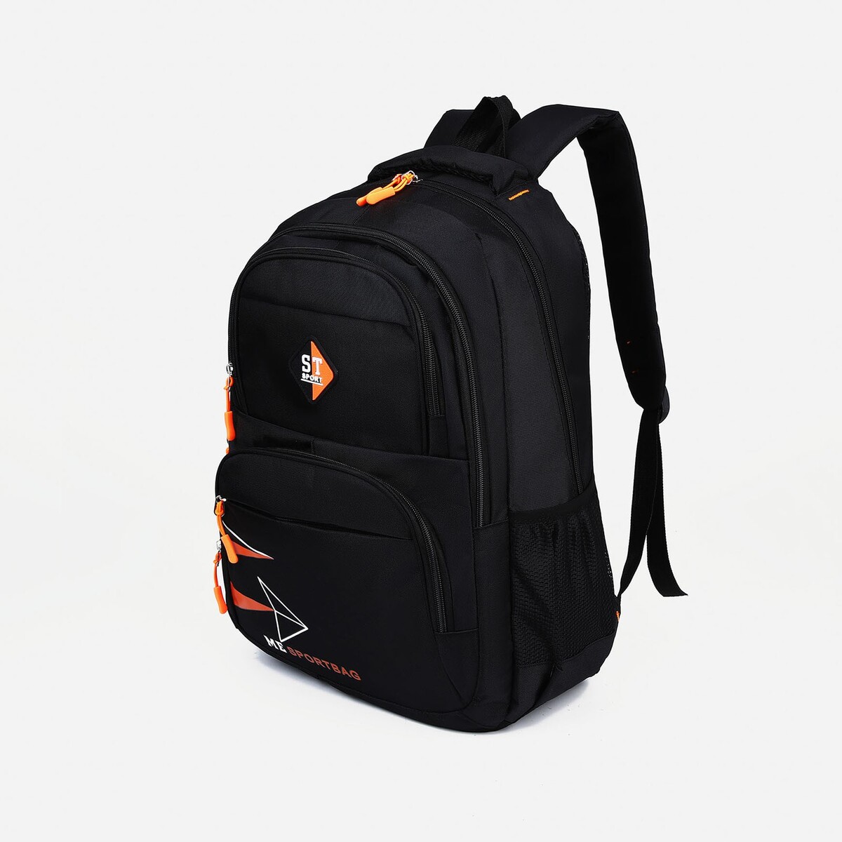Рюкзак на молнии, 3 наружных кармана, цвет черный/оранжевый