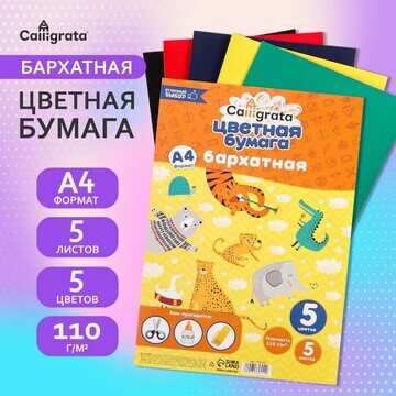 Набор бумаги бархатной а4, 5 листов, 5 ц