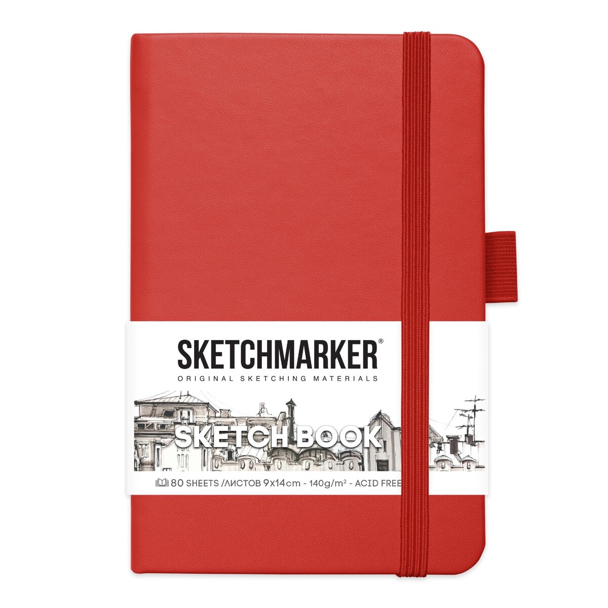 

Скетчбук sketchmarker, 90 х 140 мм, 80 листов, красный, блок 140 г/м2