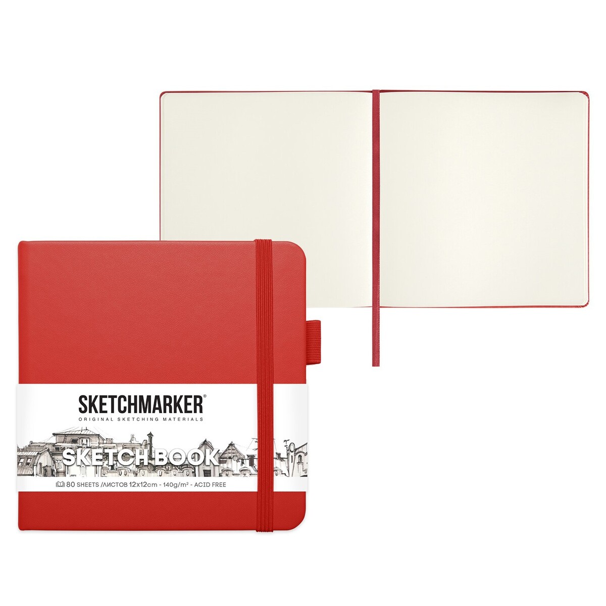 

Скетчбук sketchmarker, 120 х 120 мм, 80 листов, красный, блок 140 г/м2