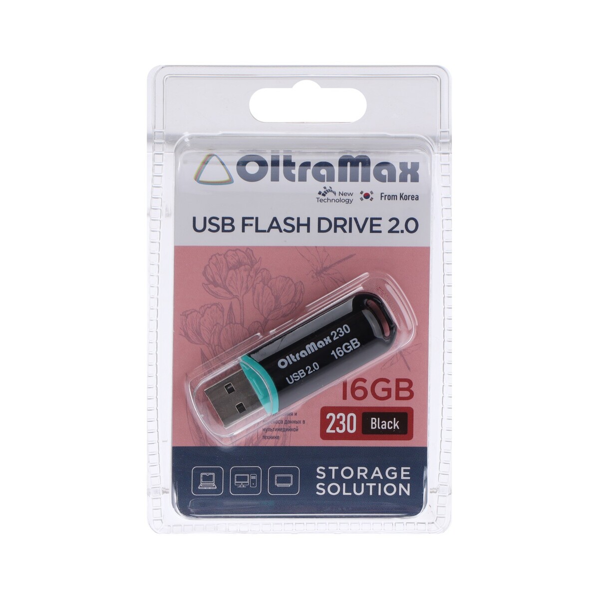 

Флешка oltramax 230, 16 гб, usb2.0, чт до 15 мб/с, зап до 8 мб/с, черная, Черный