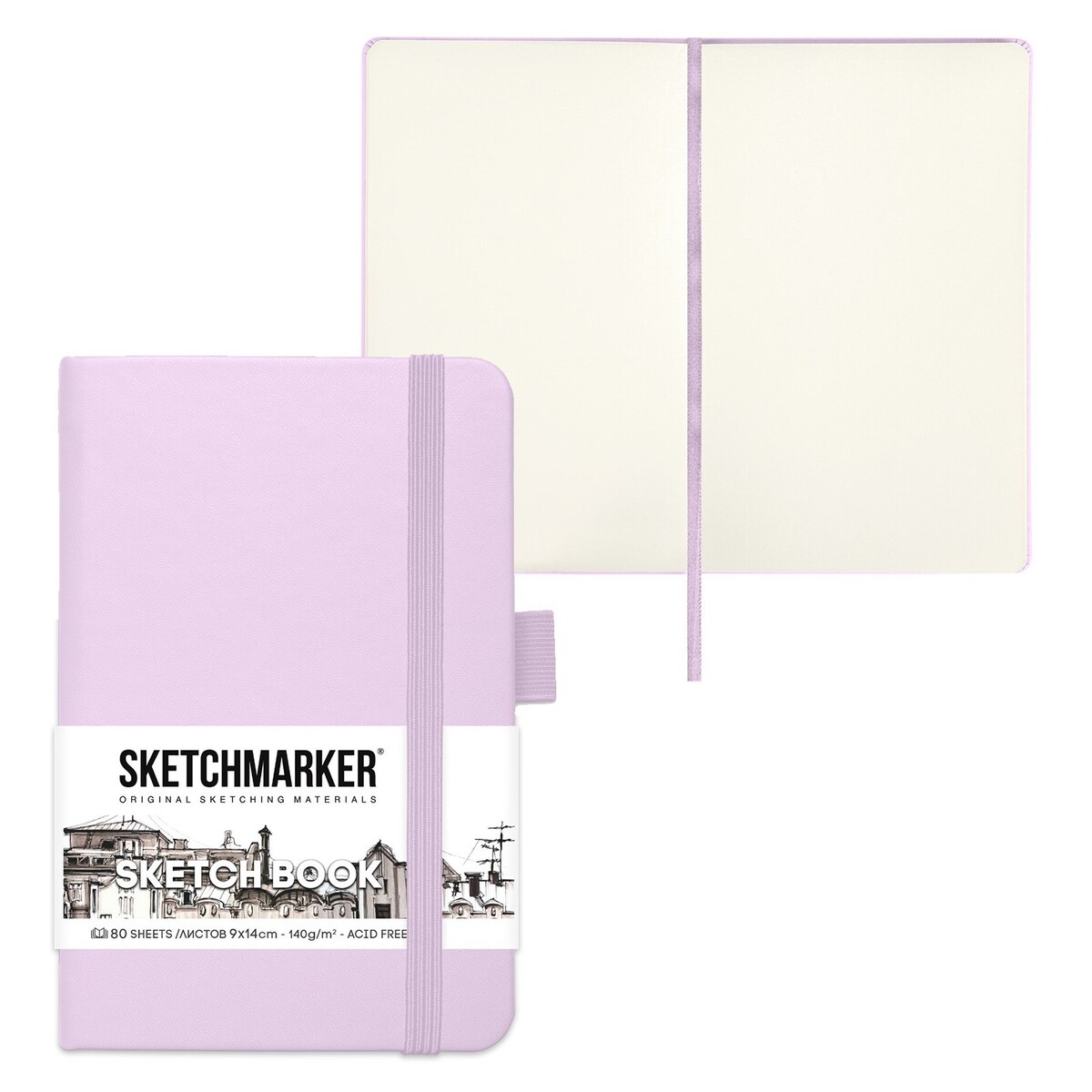 

Скетчбук sketchmarker, 90 х 140 мм, 80 листов, фиолетовый, блок 140 г/м2, Сиреневый