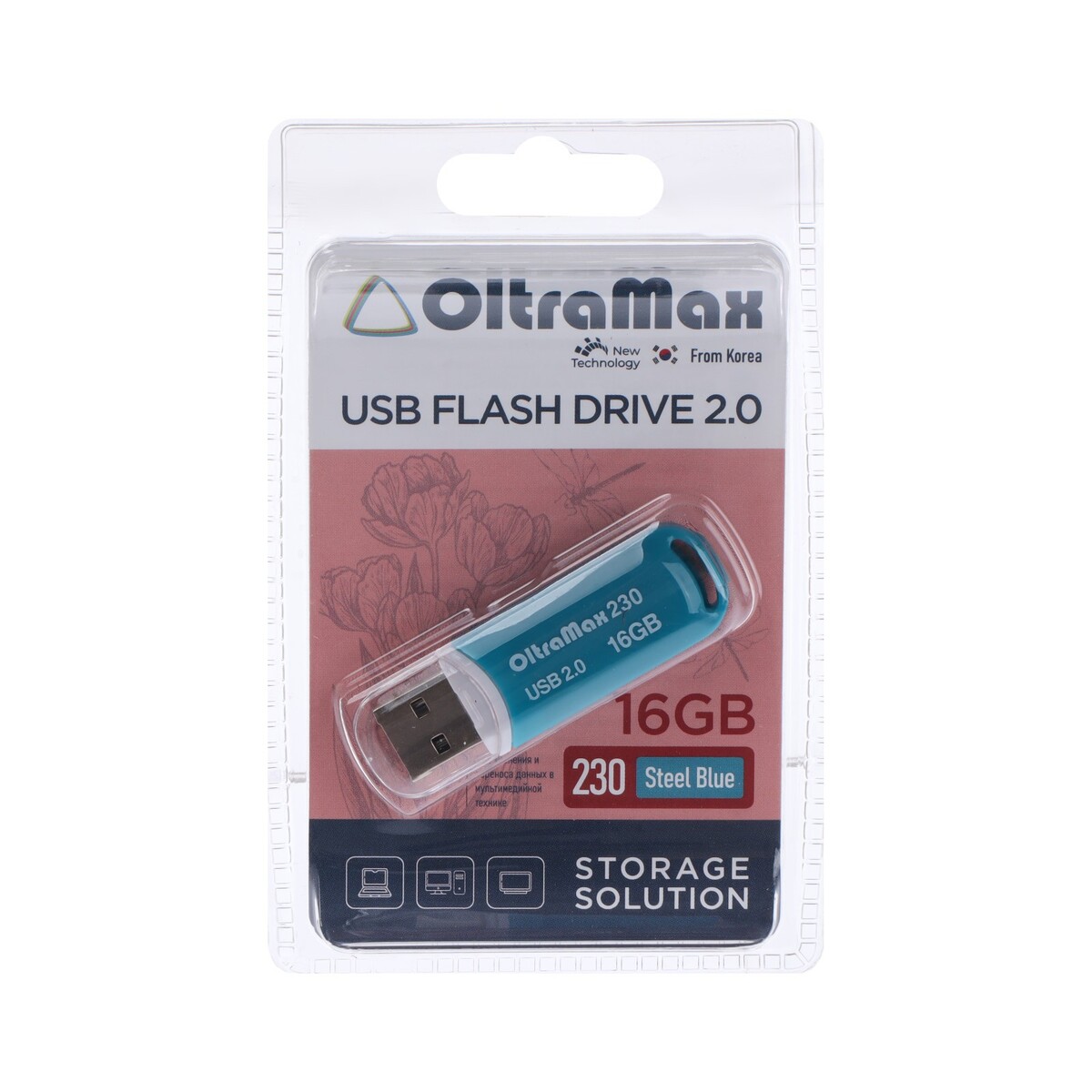 

Флешка oltramax 230, 16 гб, usb2.0, чт до 15 мб/с, зап до 8 мб/с, синяя, Синий