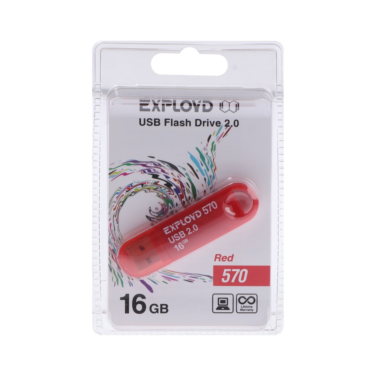 

Флешка exployd 570, 16 гб, usb2.0, чт до 15 мб/с, зап до 8 мб/с, красная, Красный