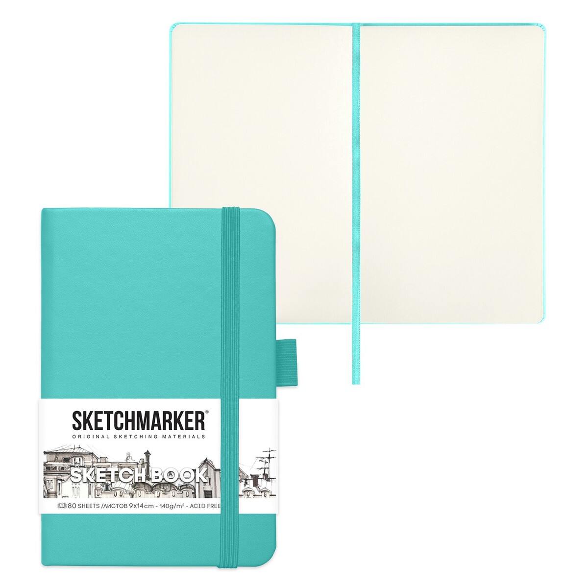 

Скетчбук sketchmarker, 90 х 140 мм, 80 листов, аквамарин, блок 140 г/м2, Бирюзовый