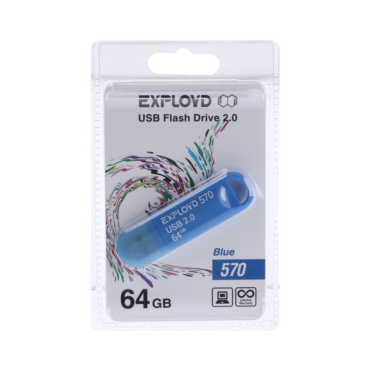 

Флешка exployd 570, 64 гб, usb2.0, чт до 15 мб/с, зап до 8 мб/с, синяя, Синий