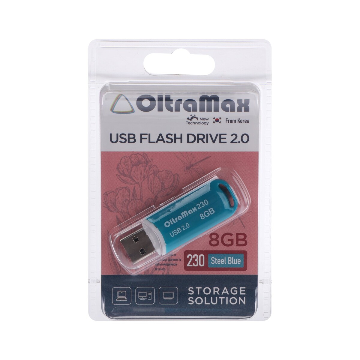 

Флешка oltramax 230, 8 гб, usb2.0, чт до 15 мб/с, зап до 8 мб/с, синяя, Синий