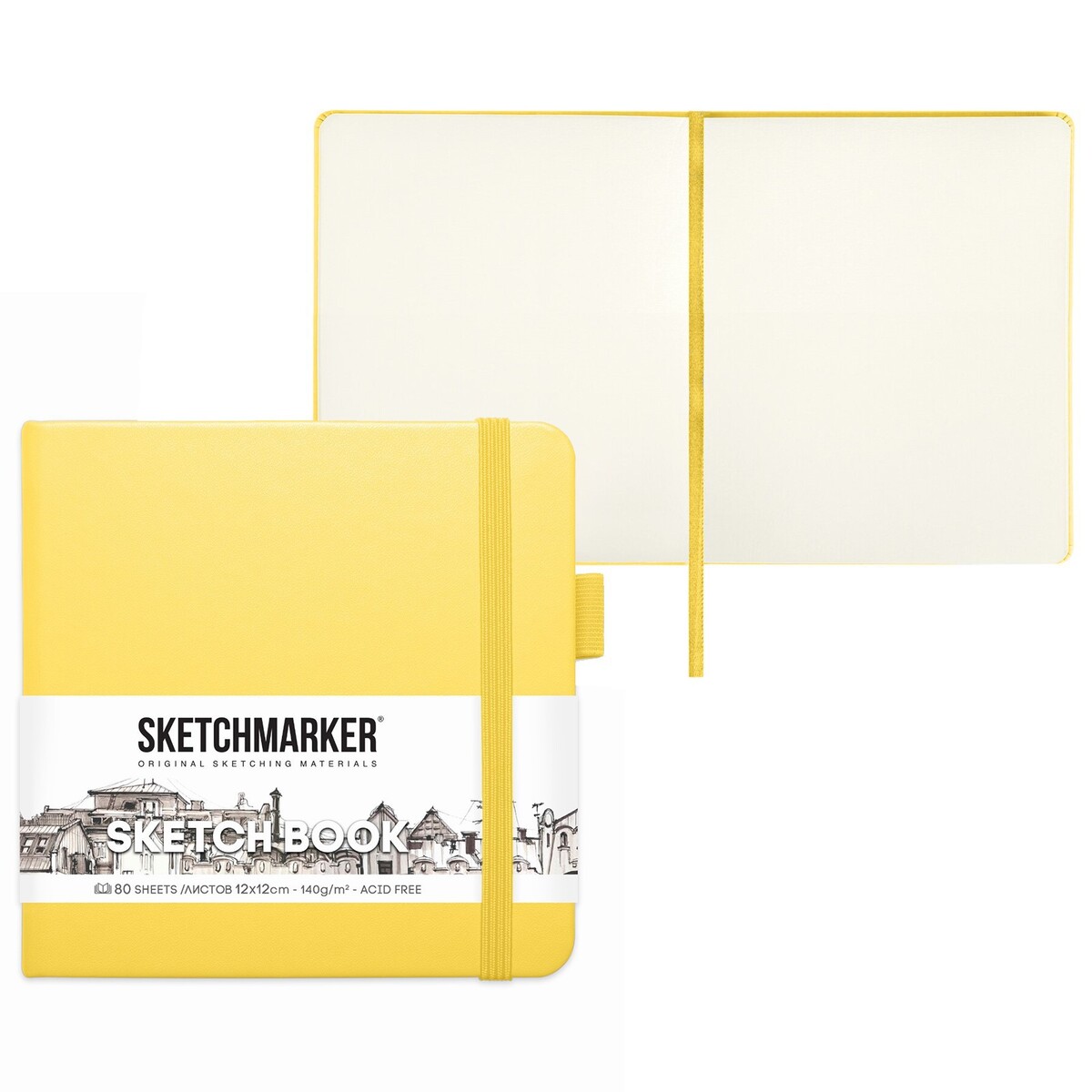

Скетчбук sketchmarker, 120 х 120 мм, 80 листов, лимонный, блок 140 г/м2, Желтый