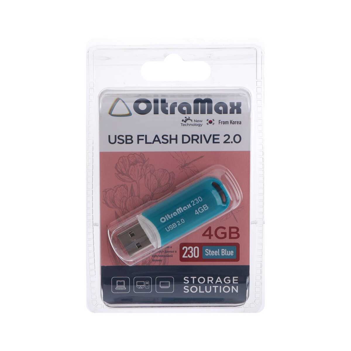 

Флешка oltramax 230, 4 гб, usb2.0, чт до 15 мб/с, зап до 8 мб/с, синяя, Синий
