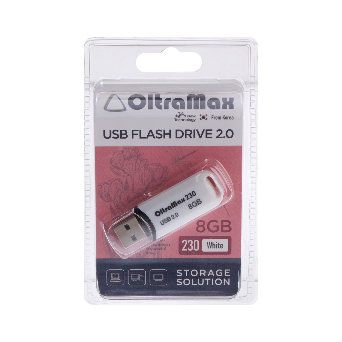 

Флешка oltramax 230, 8 гб, usb2.0, чт до 15 мб/с, зап до 8 мб/с, белая, Белый