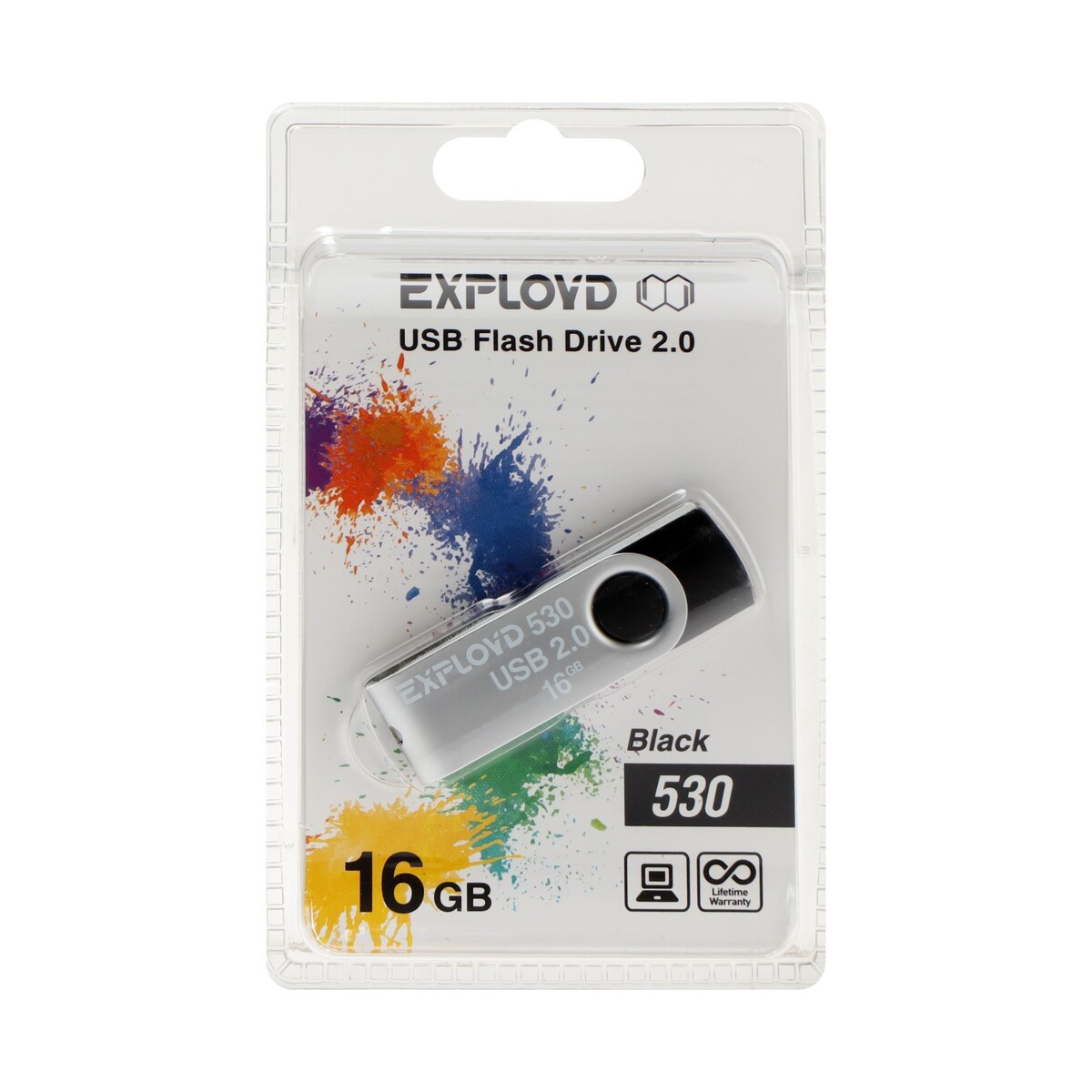 

Флешка exployd 530, 16 гб, usb2.0, чт до 15 мб/с, зап до 8 мб/с, чёрная, Черный