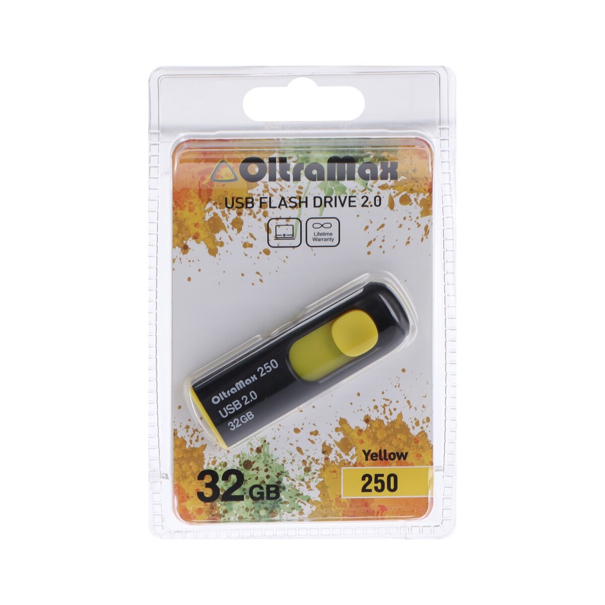 

Флешка oltramax 250, 32 гб, usb2.0, чт до 15 мб/с, зап до 8 мб/с, желтая, Желтый