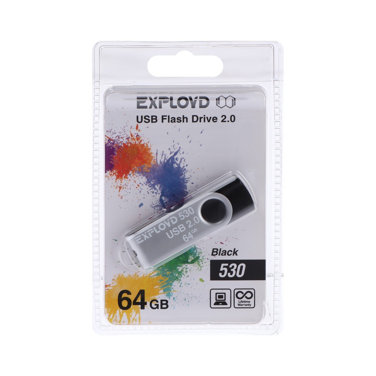 

Флешка exployd 530, 64 гб, usb2.0, чт до 15 мб/с, зап до 8 мб/с, чёрная, Черный