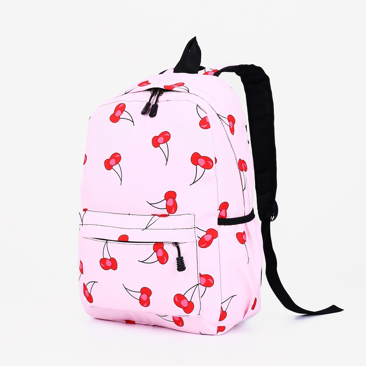 Рюкзак школьный из текстиля на молнии, наружный карман, цвет розовый