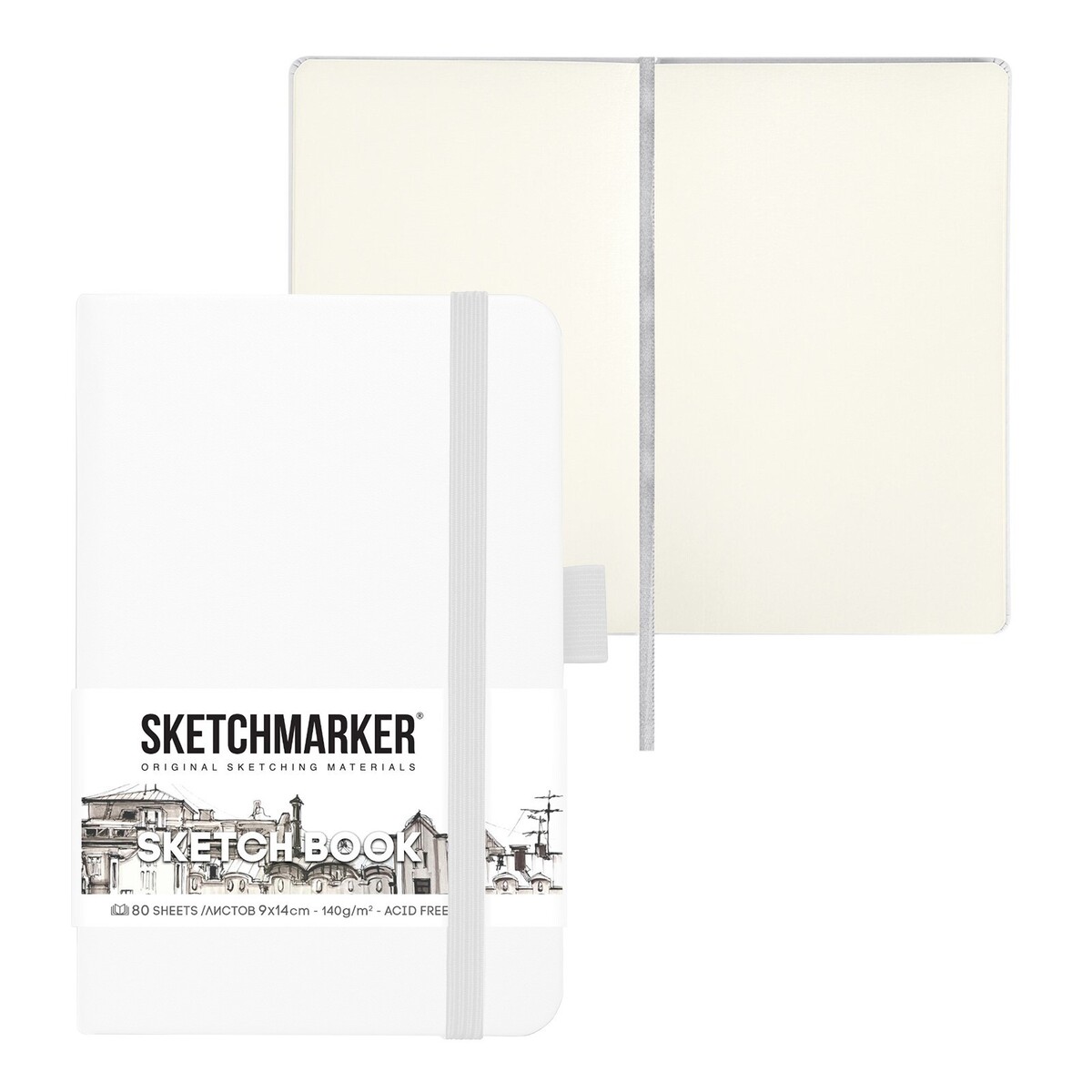 

Скетчбук sketchmarker, 90 х 140 мм, 80 листов, белый, блок 140 г/м2