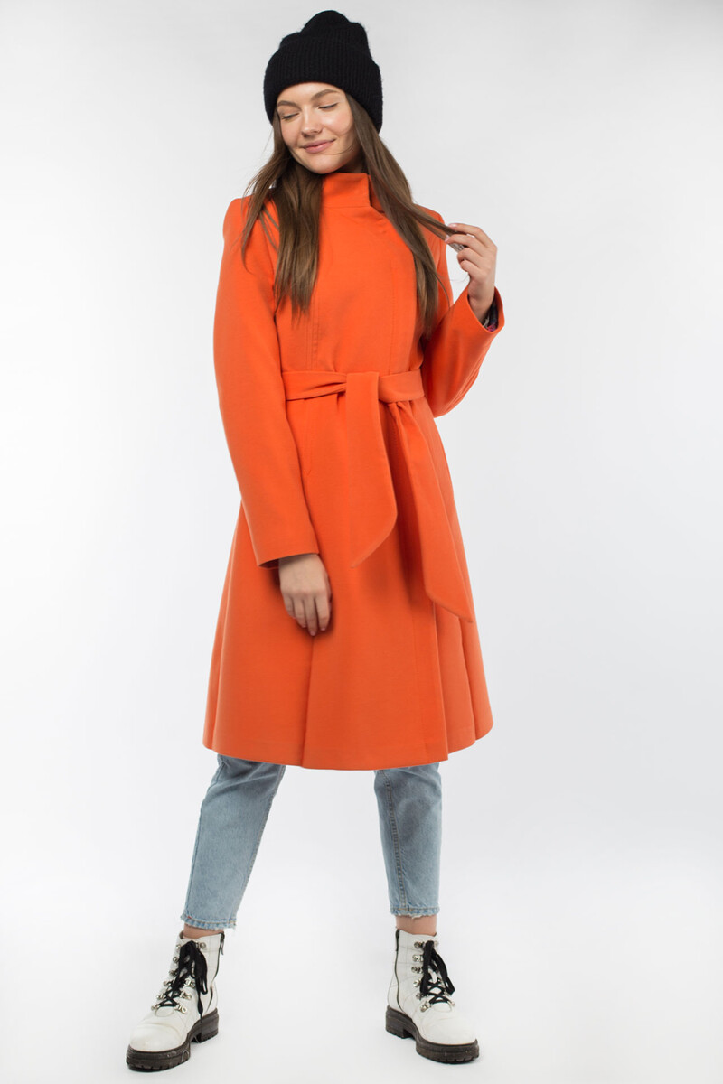 Пальто женское демисезонное (пояс) EL PODIO, размер 44, цвет ярко-оранжевый 02456276 однобортное - фото 1
